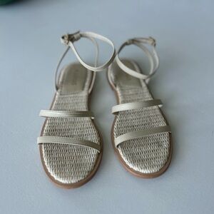 Kaanas Cream and Brown Sandals with Ankle Straps